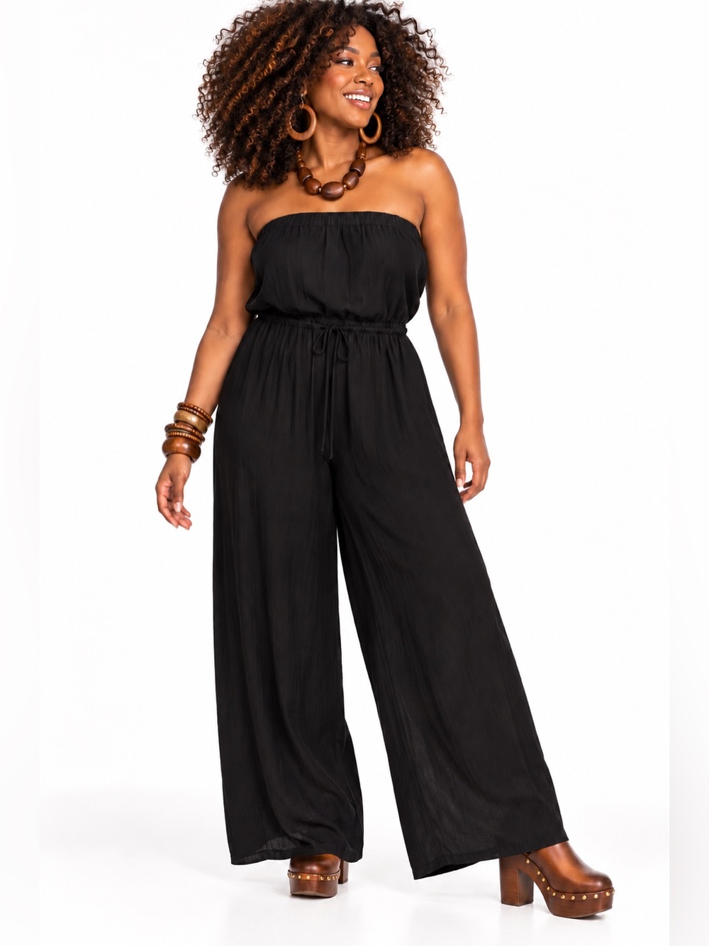NORDSTROM RACK Strapless Wide Leg Jumpsuit Black Large NWT